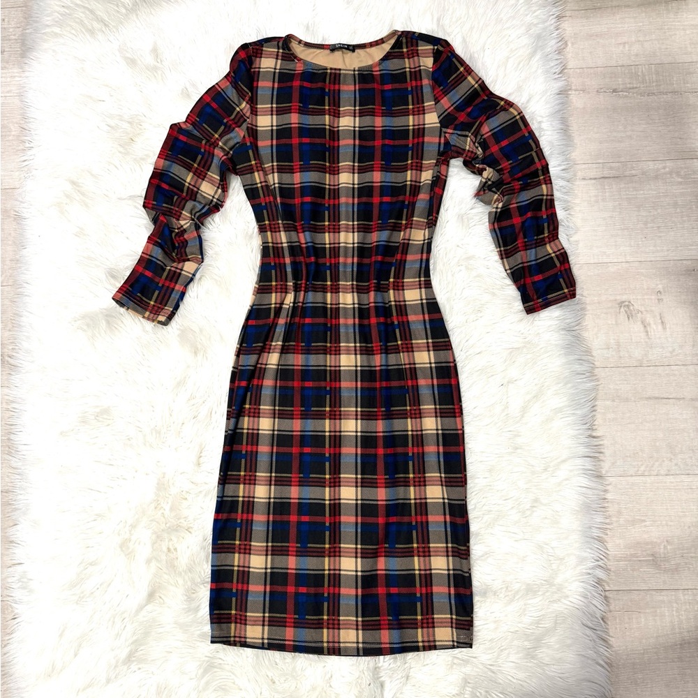SHEIN Multicolor Plaid Long Sleeve Dress -Has some Stretch
